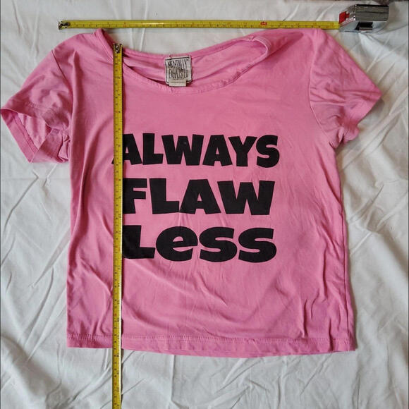 Mentally Exhausted Pink Crop Top Always Flawless Black Size Small - Picture 5 of 5